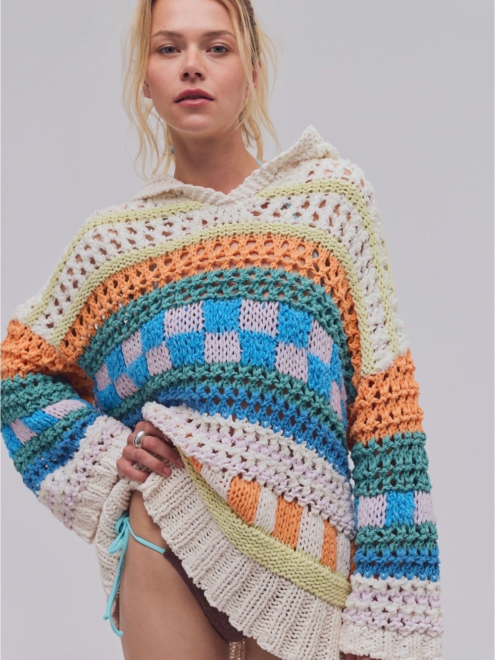 Free People Poolside Crochet Hoodie Size M/L
